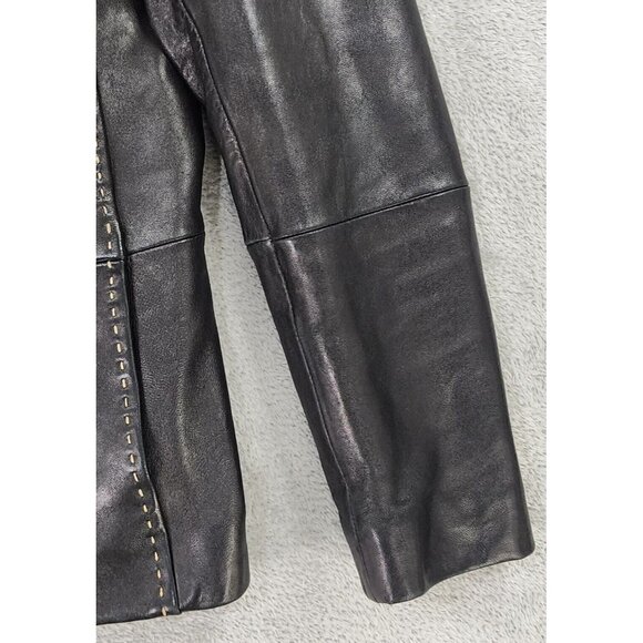 Casual Corner Leather Jacket Womens Small Black Retro Full Zip Long Sleeve Top - Picture 9 of 14